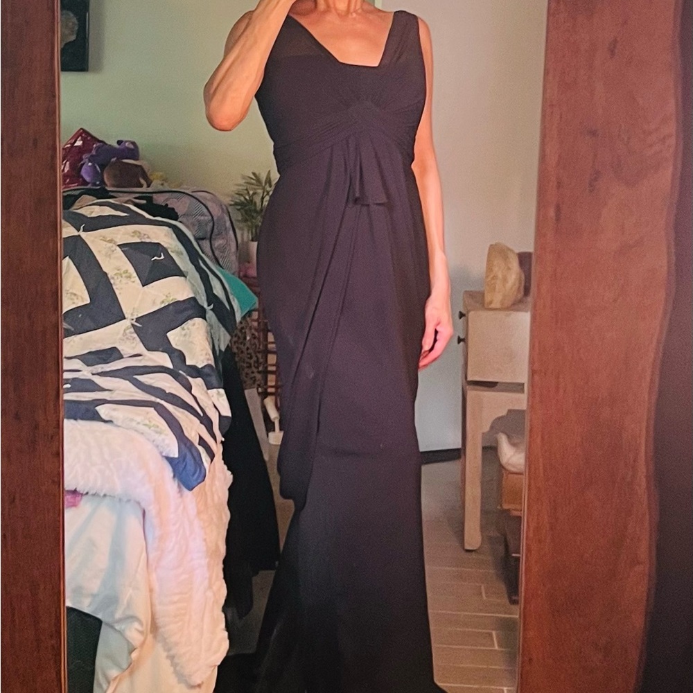 White by Vera Wang Black Glam Sheer Strap Tie Front Gown